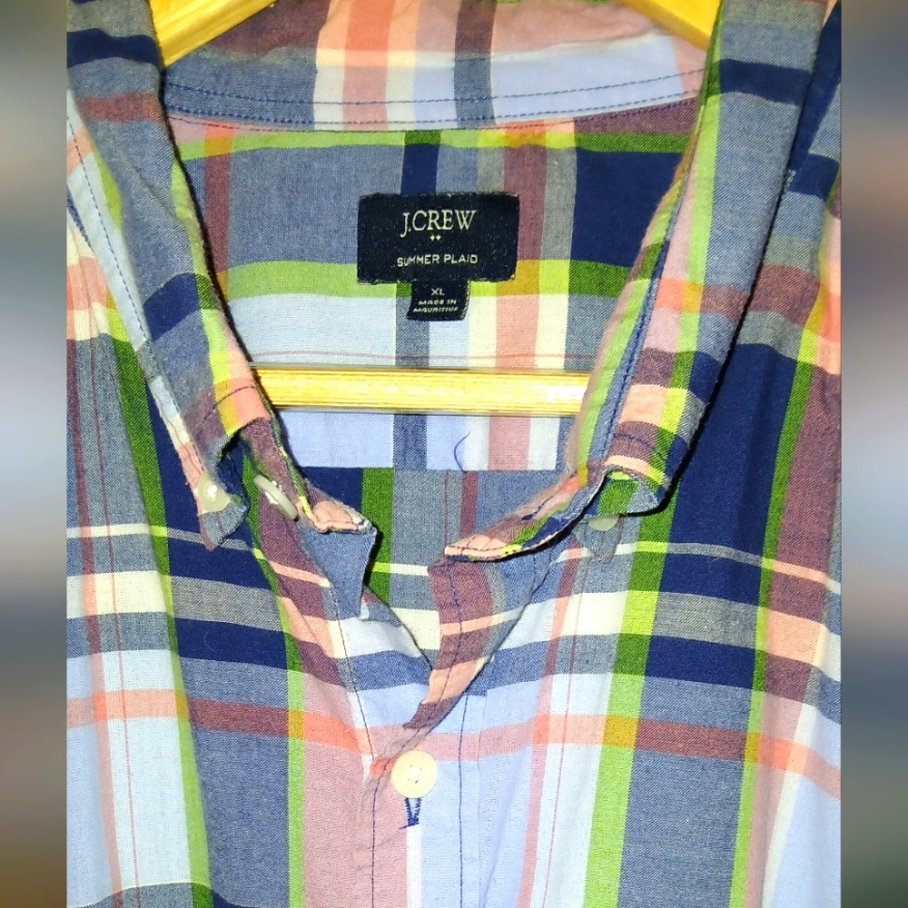 J Crew Men's Summer Plaid Long Sleeve Shirt Size XL